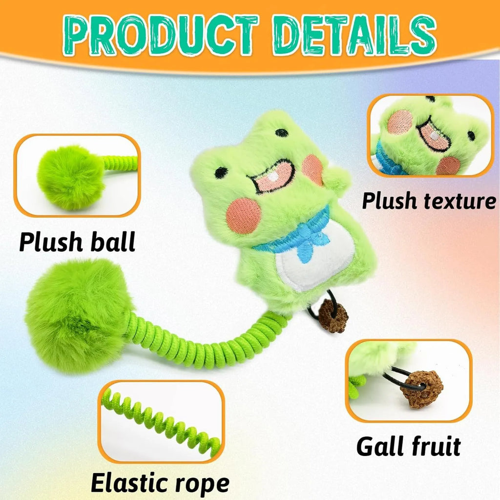 4-in-1 interactive cat toy with silvervine fruit, spring and plush animal figure for indoor kittens