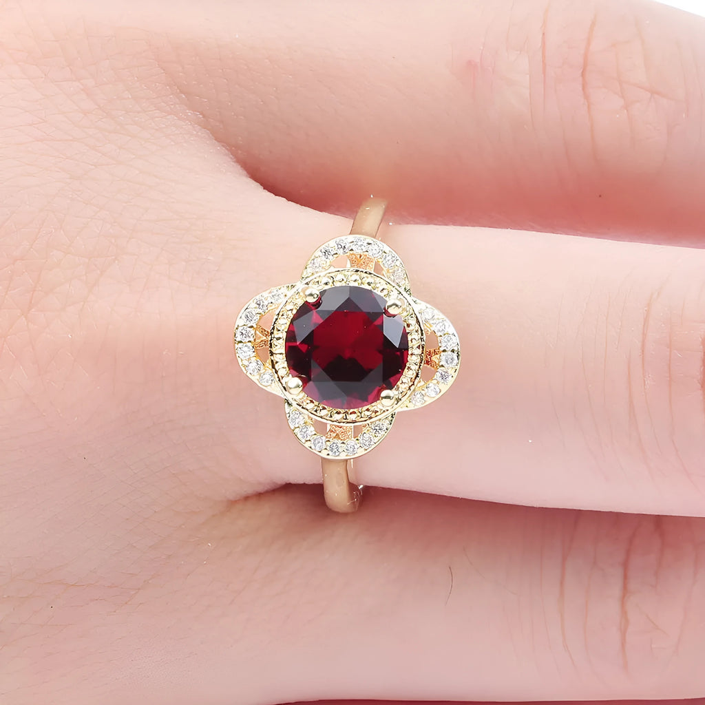 Copper fruit-shaped ring with zircon detailing and electroplated finish