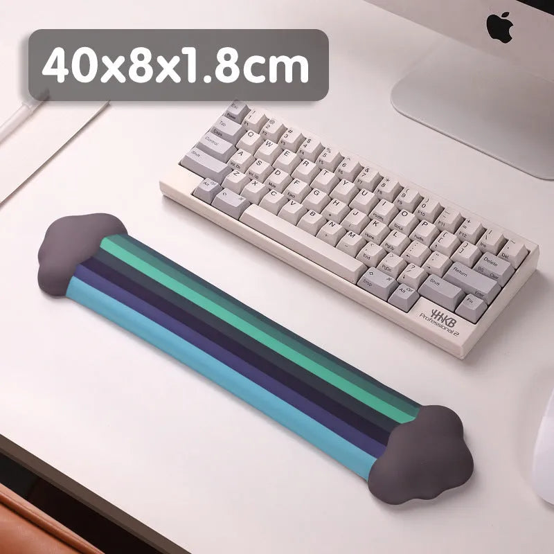 Silicone wrist support mouse pad and keyboard rest set with pastoral cloud pattern design