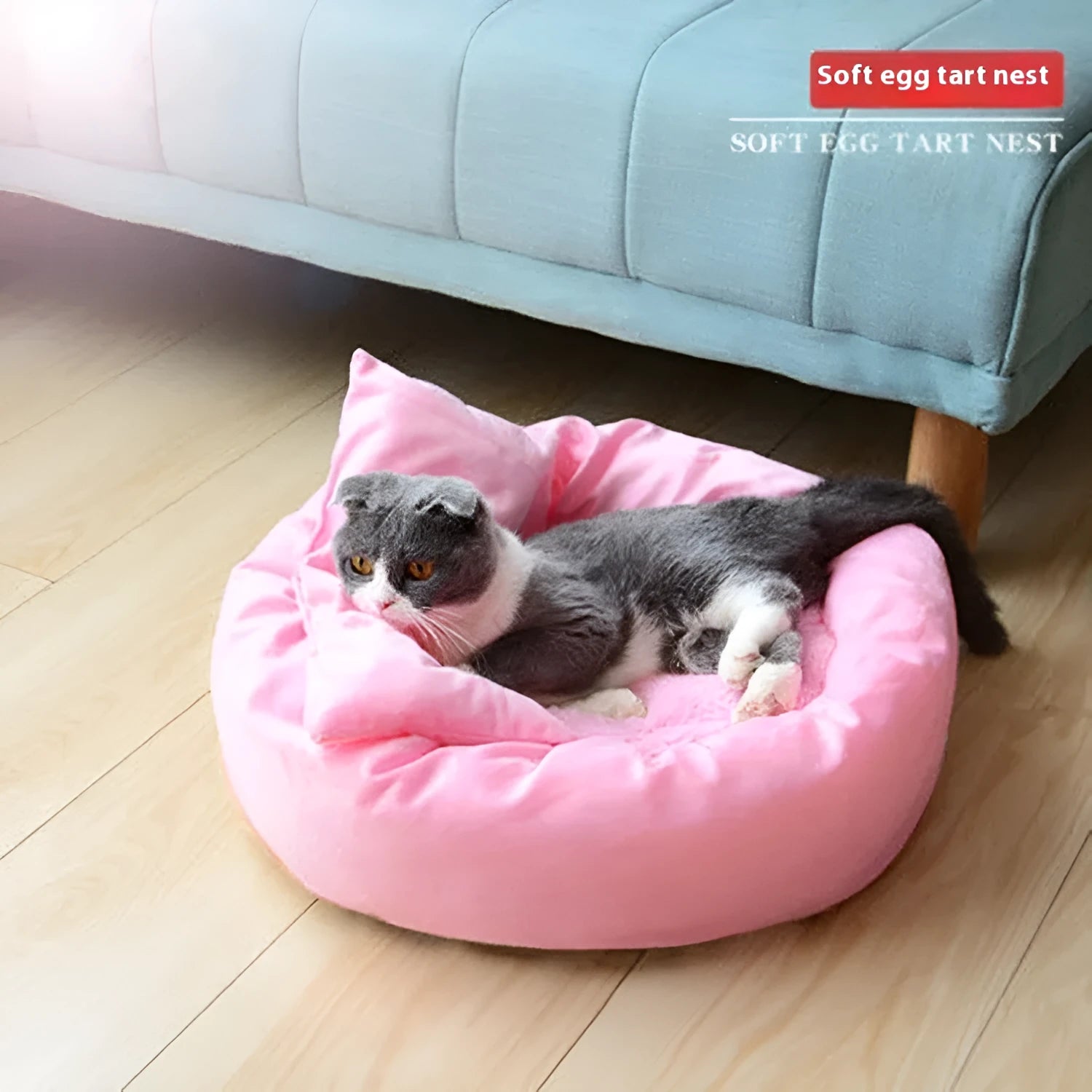 Soft PP cotton filled dog bed in light grey or pink with optional matching pillow