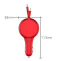 Black retractable car charger with extended cables showing USB, QC3.0, and PD charging heads