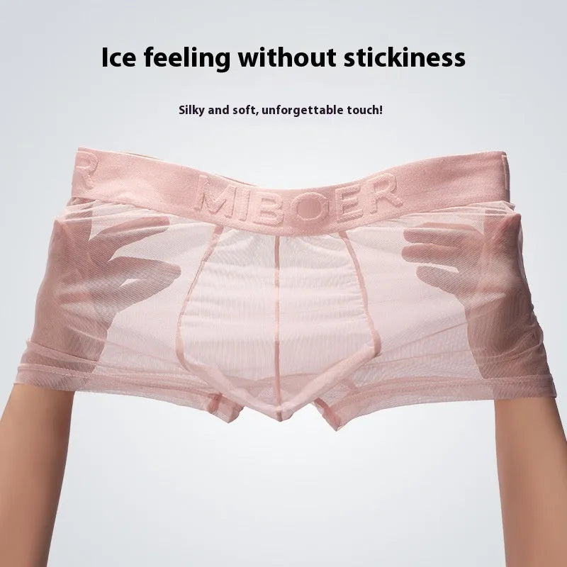 Men's thin polyester boxers in black, white, blue, skin, green and pink colours