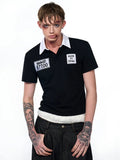 Black slim fit men's polo shirt with embroidered detailing and polo collar for summer wear