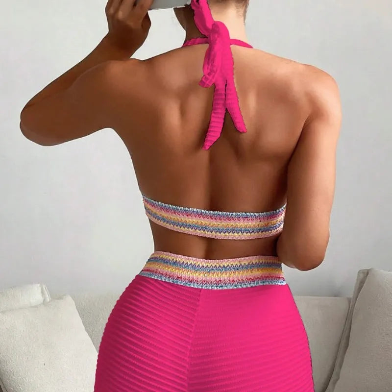 Women's high waist bikini swimsuit in polyester fabric with split design