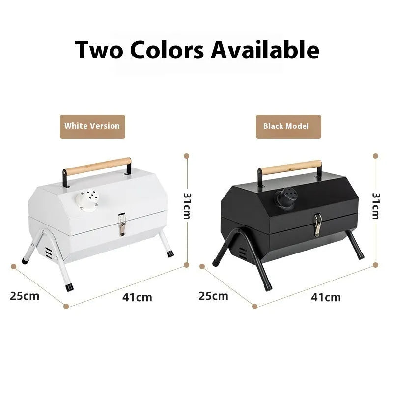White round chimney oven portable grill for frying and baking with folding frame