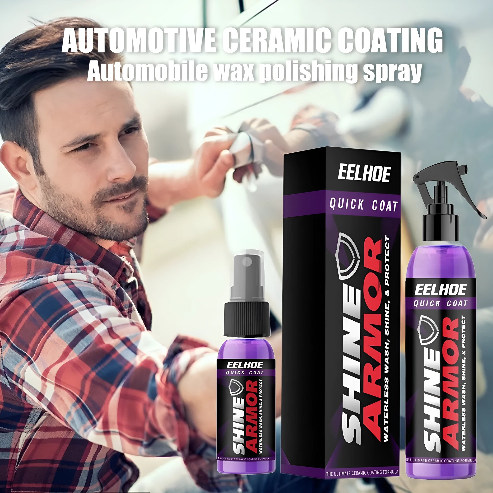 Purple car nano coating spray bottle in 30ml and 100ml sizes for vehicle protection