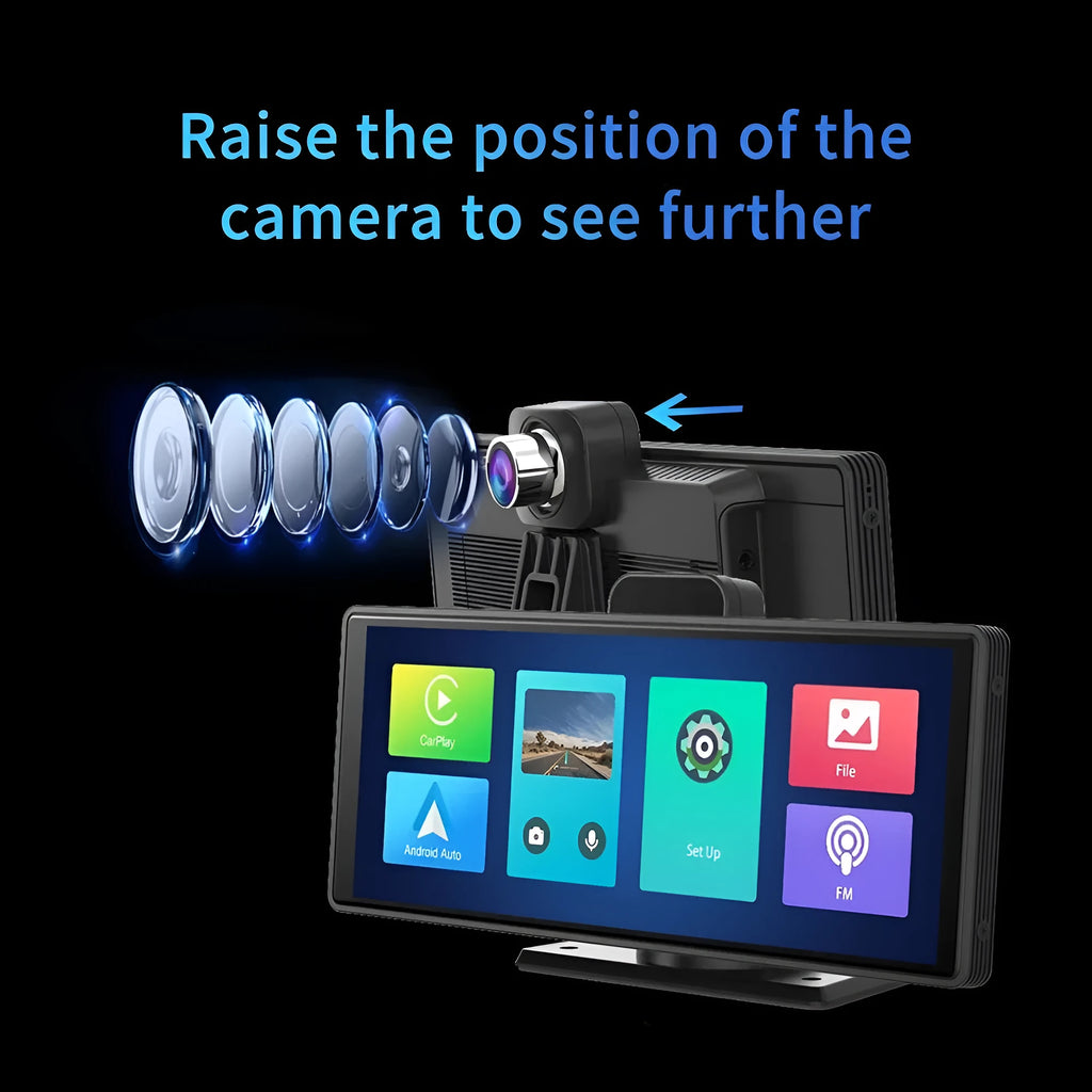 12-inch touchscreen car DVR dash cam with front and rear camera showing on display