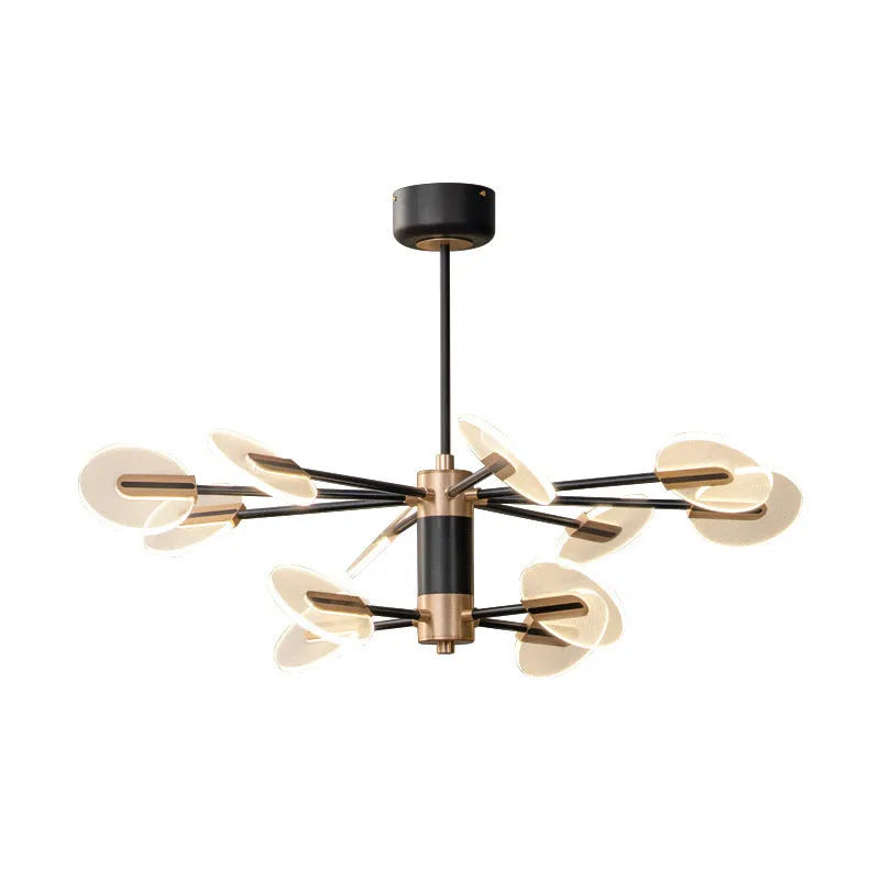Nordic iron LED pendant chandelier with acrylic elements in 6, 9, or 12-head configurations