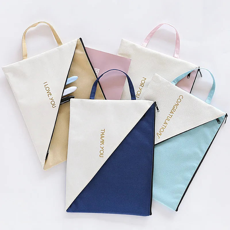 Blue Oxford cloth zipper document storage bag for student test papers.