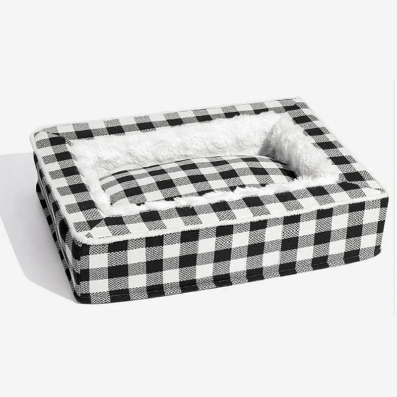 Classic plaid dog kennel cushion with removable cover in multiple colour options and sizes
