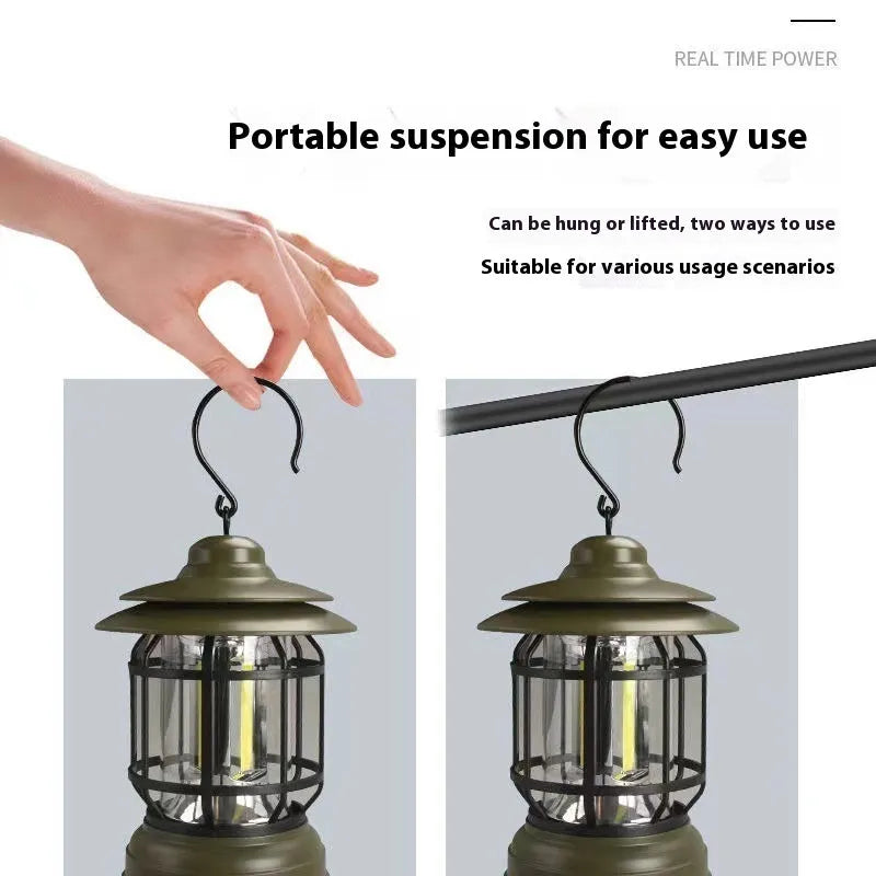 Portable camping lantern in black, dark green, or red with super bright light for outdoor use.