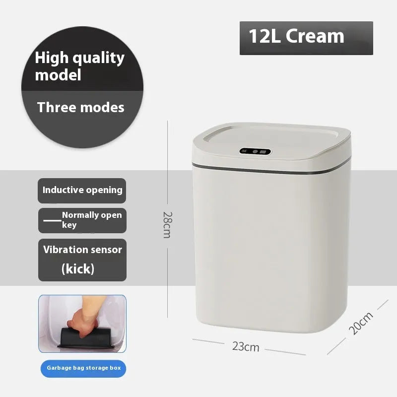 Square intelligent automatic sensor dustbin with induction opening lid in milky white