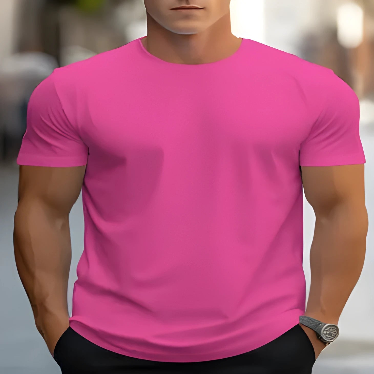 Men's printed short sleeve t-shirt in loose fit with round neck in customised colour