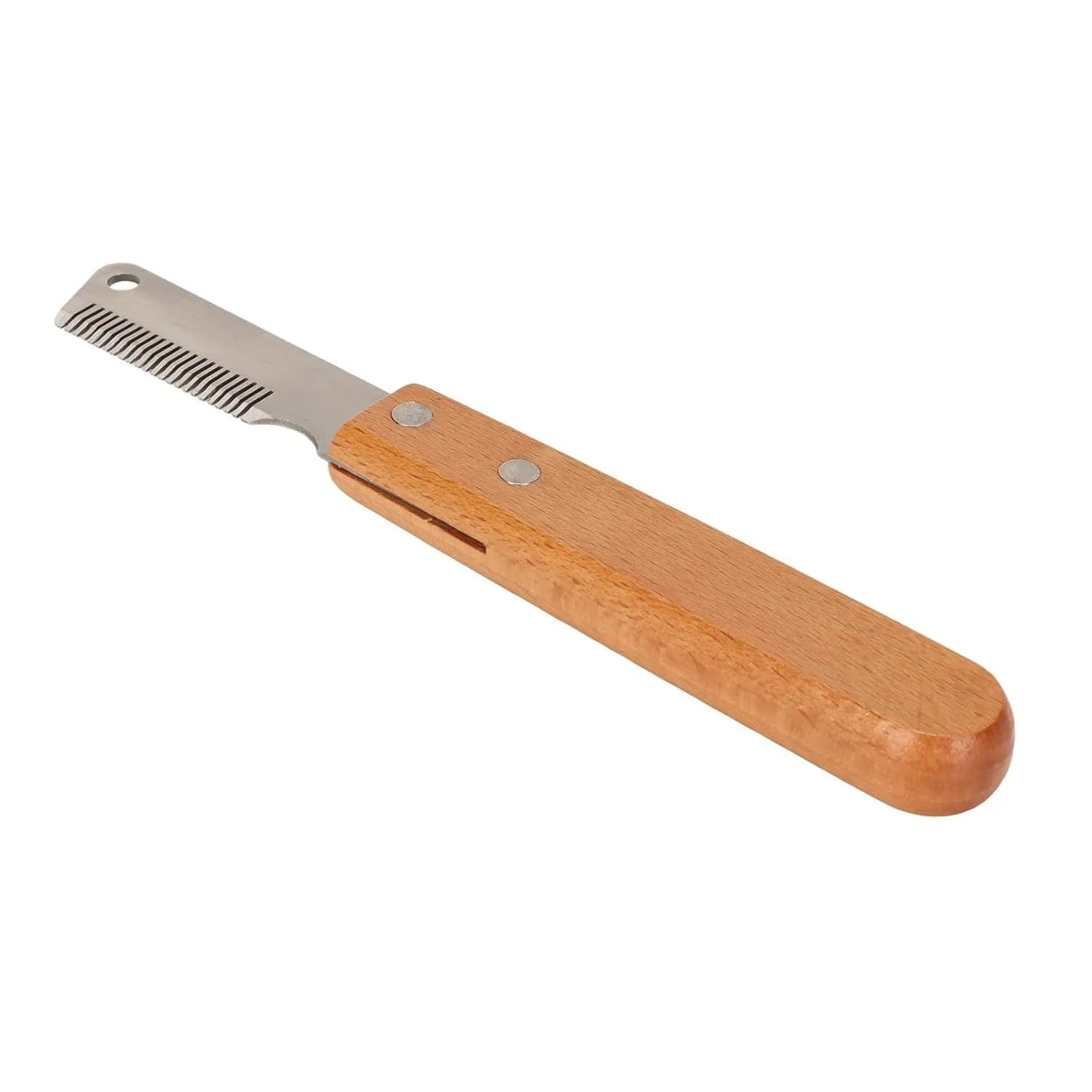 Pet stripping comb grooming tool with wood handle for cats and dogs