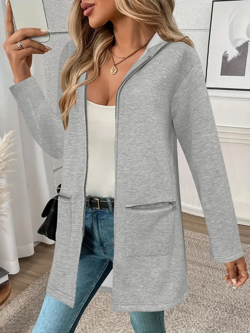 Women's loose mid-length cardigan coat in Japanese Korean casual style with pockets