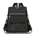 Leopard print women's large capacity nylon backpack in beige with stitching details
