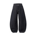 Men's wide leg denim trousers in original cow colour wash with mid waist rise