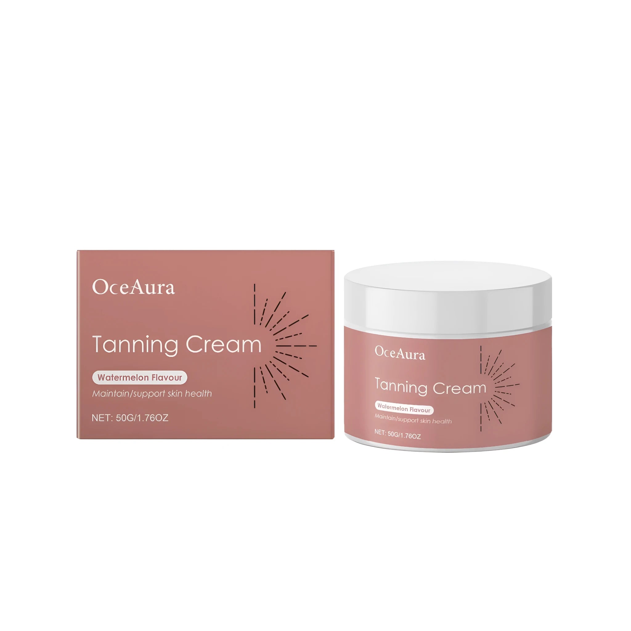 50g tube of tanning cream with watermelon extract and vitamin E on a white background