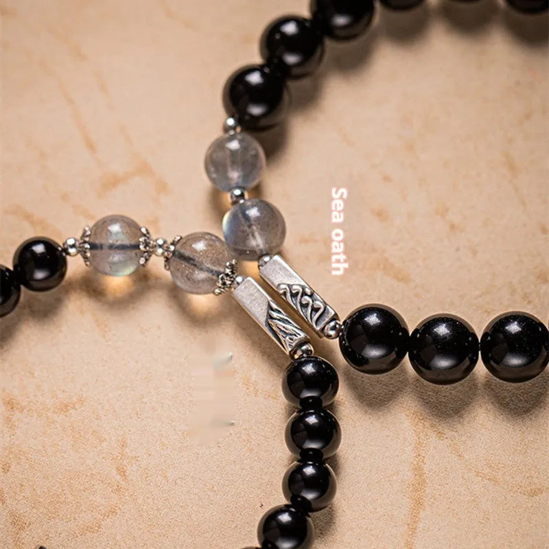 Obsidian Buddha beads couple bracelet DIY set with 8mm and 10mm beads in national style