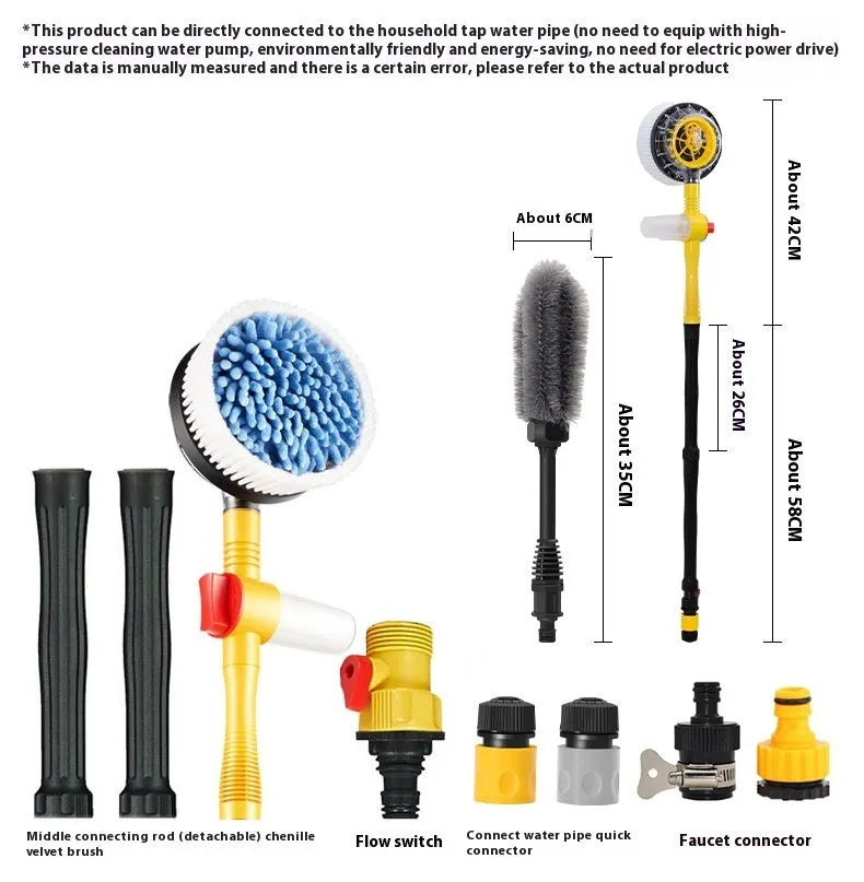 Yellow car wash mop cleaning tool with three-gear hydraulic control and combination brush head