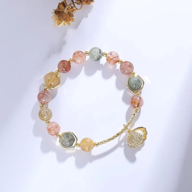 Cartoon zodiac animal crystal bracelet with colourful crystal hair designs and red sealant flower shell elements