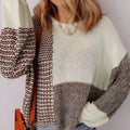 Dark khaki colour block loose sweater with a back tie and drop shoulder sleeves.