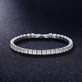 A square diamond zircon bracelet with electroplated platinum coating, shown in a choice of colours and lengths.
