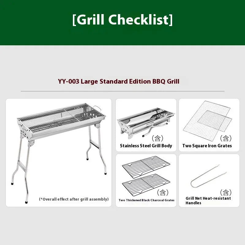 Large stainless steel portable barbecue oven with charcoal stove and turnover design