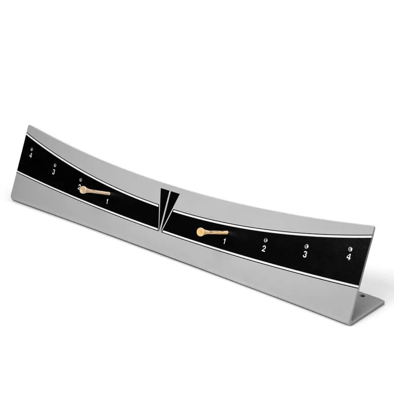 Adjustable golf putter trajectory balance simulator with push rod balancer on a flat surface.