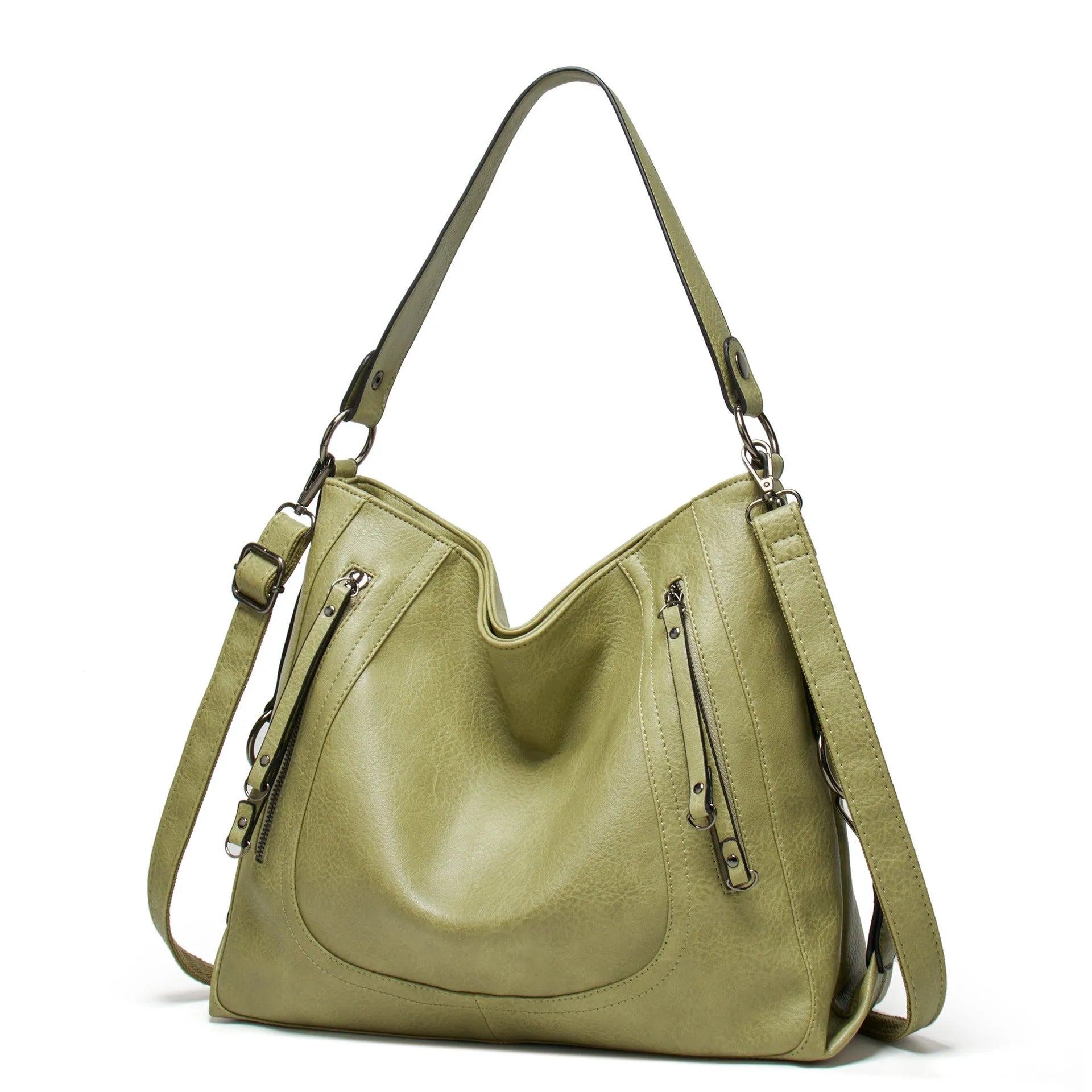 Fashion large capacity PU tote bag in beige with sewing line detail, sandwich pocket, and single shoulder strap.