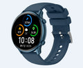 Round smart sports watch with touch screen showing heart rate display on black silicone strap