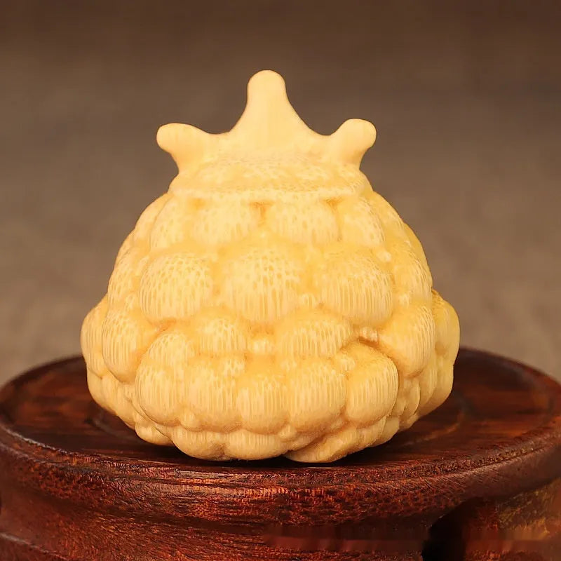 Solid bamboo carving of a cute crown princess toad ornament with 5.0 live eye size.