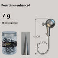 50-piece enhanced jig hook fishing set with weighted lead heads in primary colours