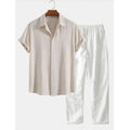 Men's casual linen-style shirt and trousers set in loose fit with short sleeves