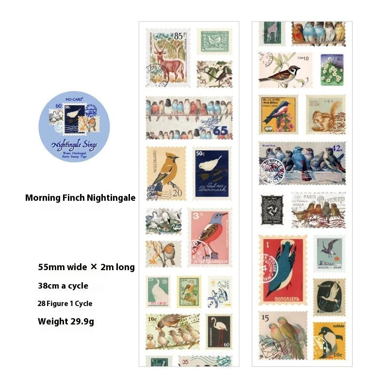 Retro DIY coated paper stamp roll sticker showing decorative designs on 55mm wide, 2m long roll
