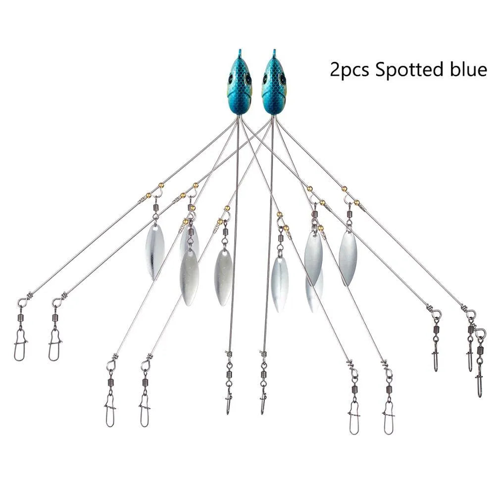 Bassdash umbrella fishing lure rig with 5 swivels and rotating metal sequins