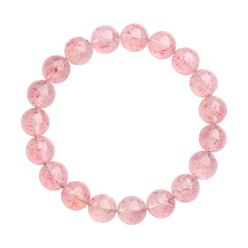 Strawberry quartz crystal bracelet with 10-10.8mm round beads in natural white water colour