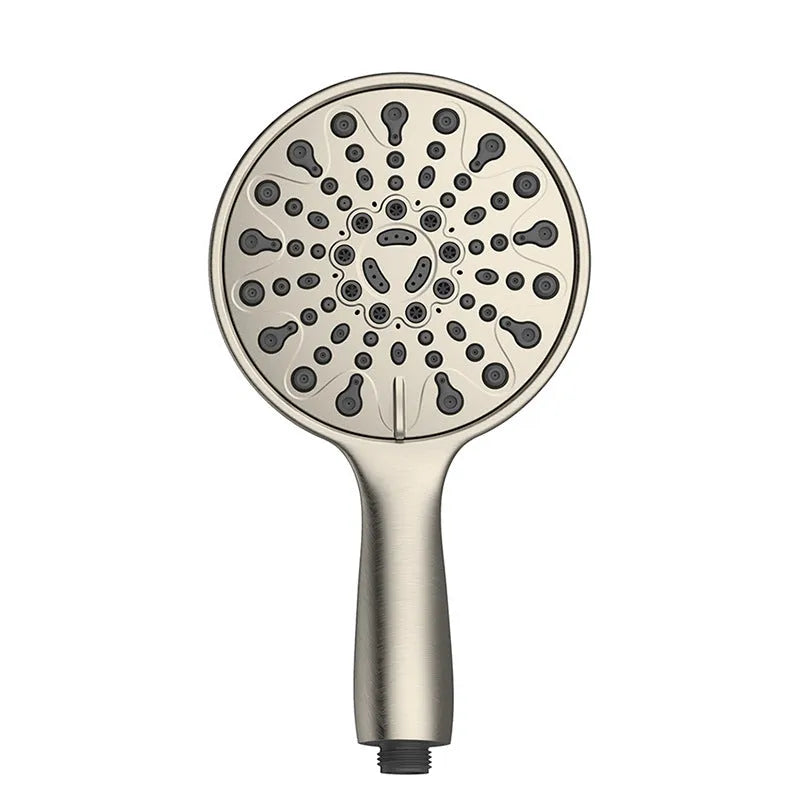Chrome six-function handheld shower head with 6-inch faceplate on a white background.