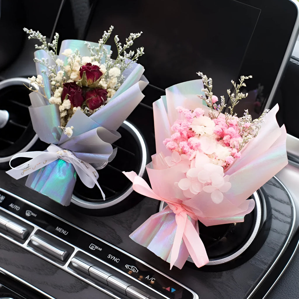 Handmade dried flower bouquet car air vent perfume ornament with fragrant slice