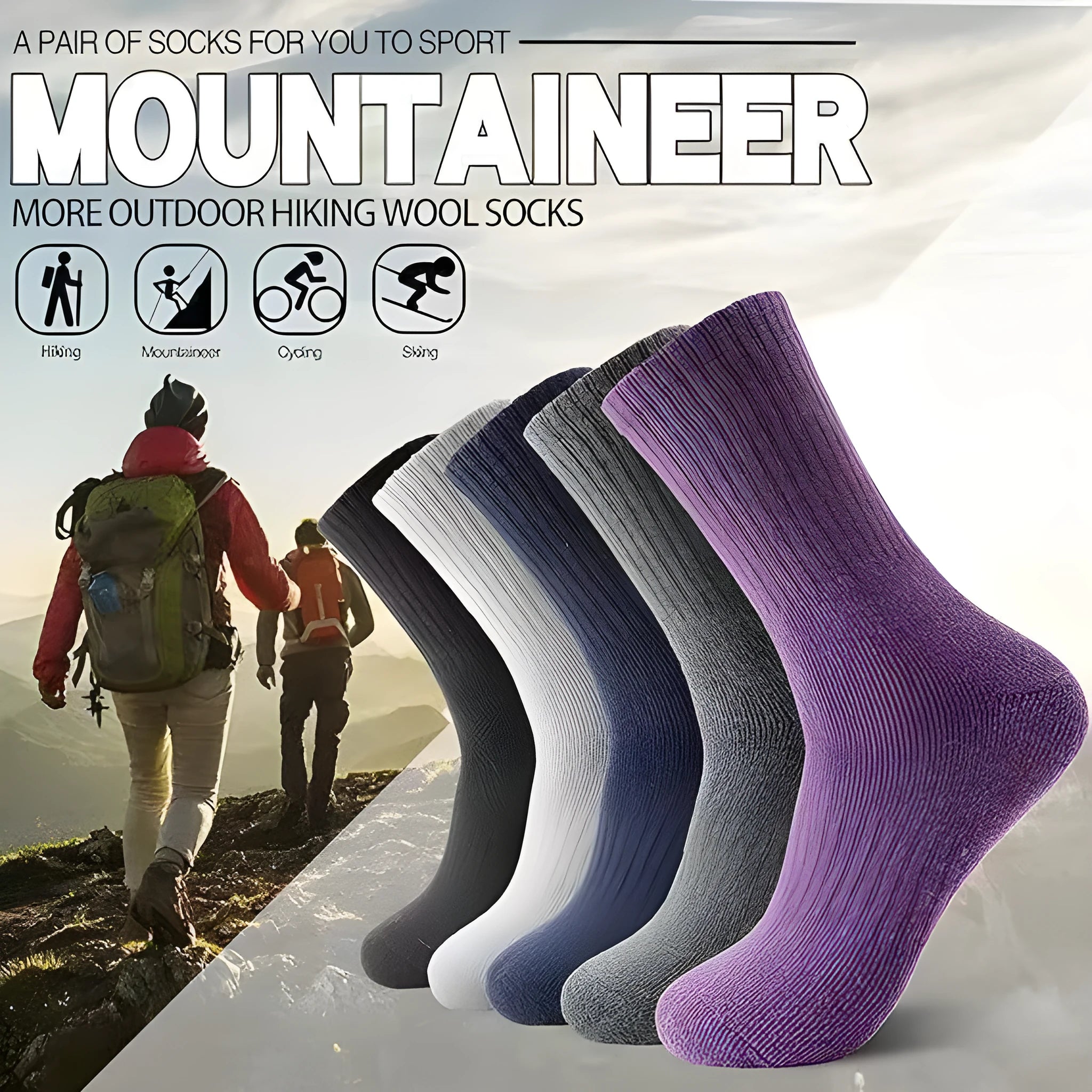 A pair of mixed colour wool and cashmere mid-calf tube socks laid flat.