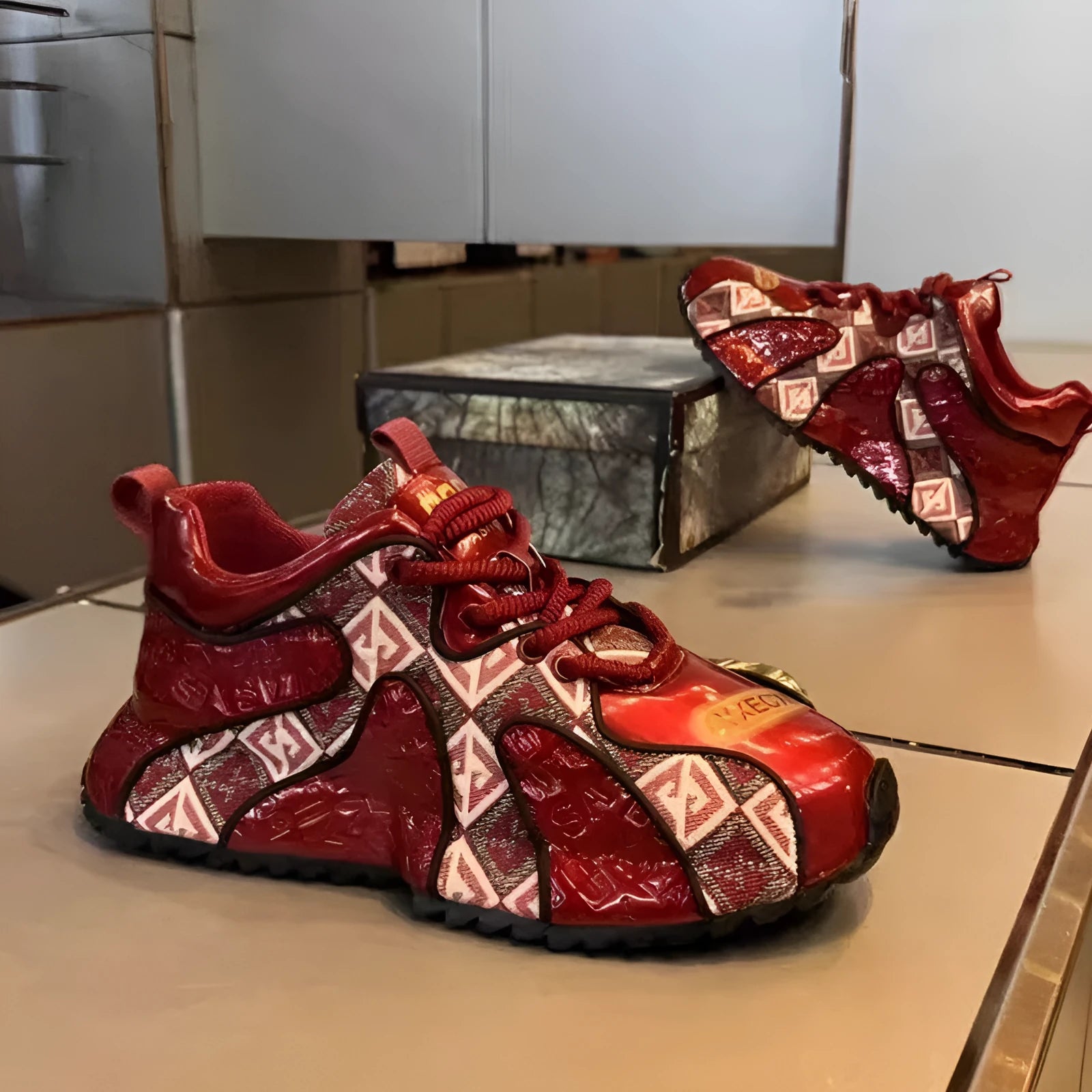 Men's casual platform shoes with embroidery stitching, rubber sole, and artificial PU upper in available colours