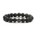 Volcanic agate bracelet with polished stainless steel and geometric design