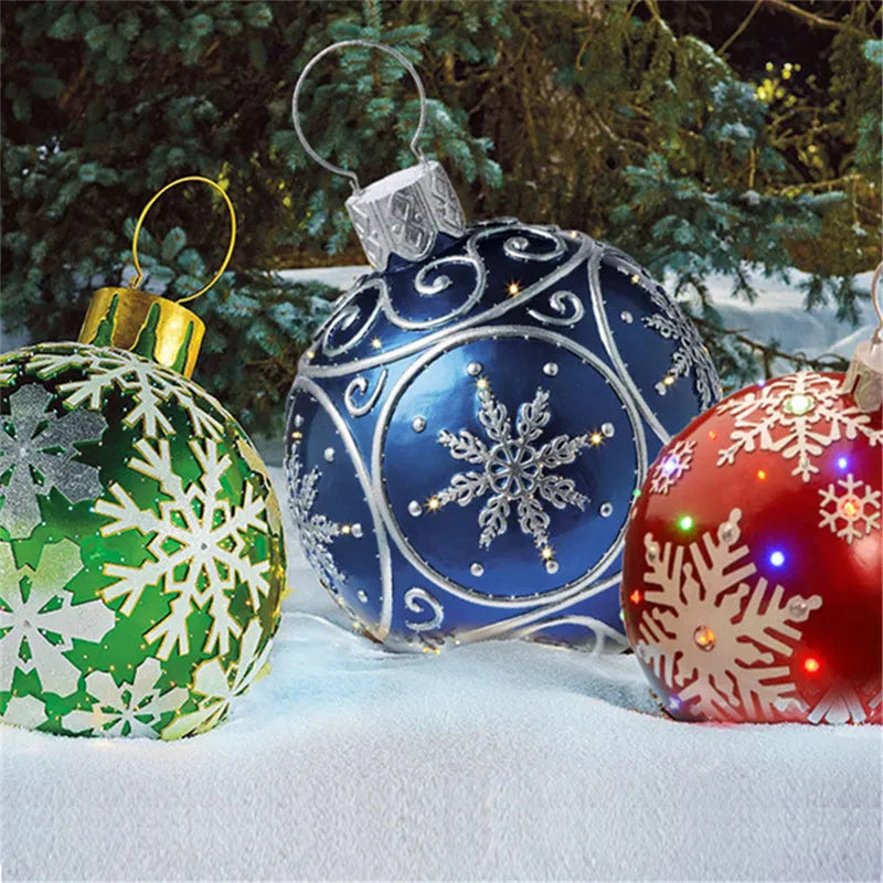 Large red and white striped inflatable PVC Christmas ball ornament with a 60cm diameter.
