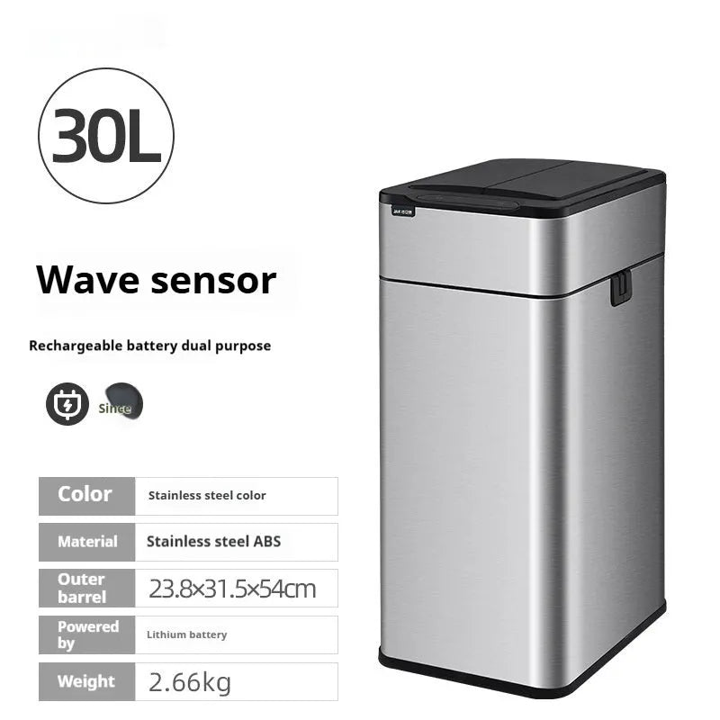 Stainless steel inductive smart trash can with square design and deodorant properties