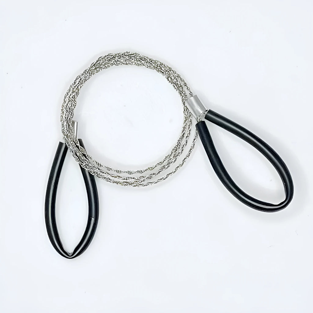 75cm survival wire saw with stainless steel braided construction in black colour