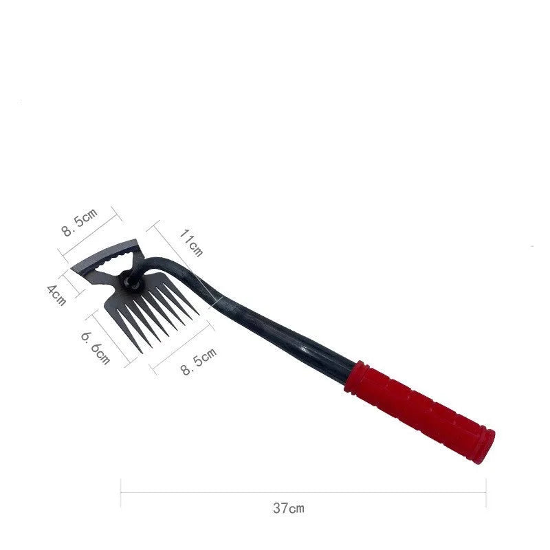 Gardening hoe rake tool with alloy steel construction showing dual-purpose hoe and rake design