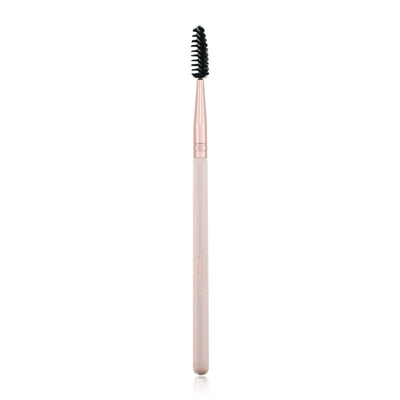 26 pink-handled makeup brushes with wool bristles in a pink PU case
