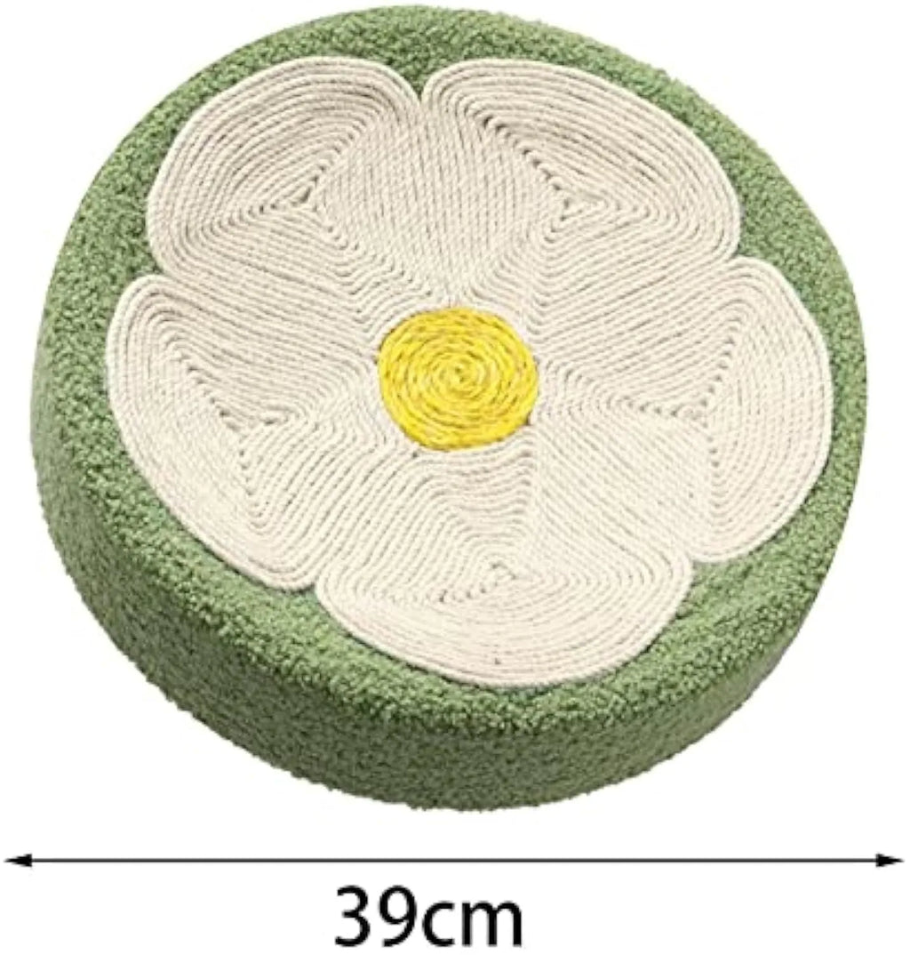 Green round sisal cat scratcher bowl bed with 39cm diameter.
