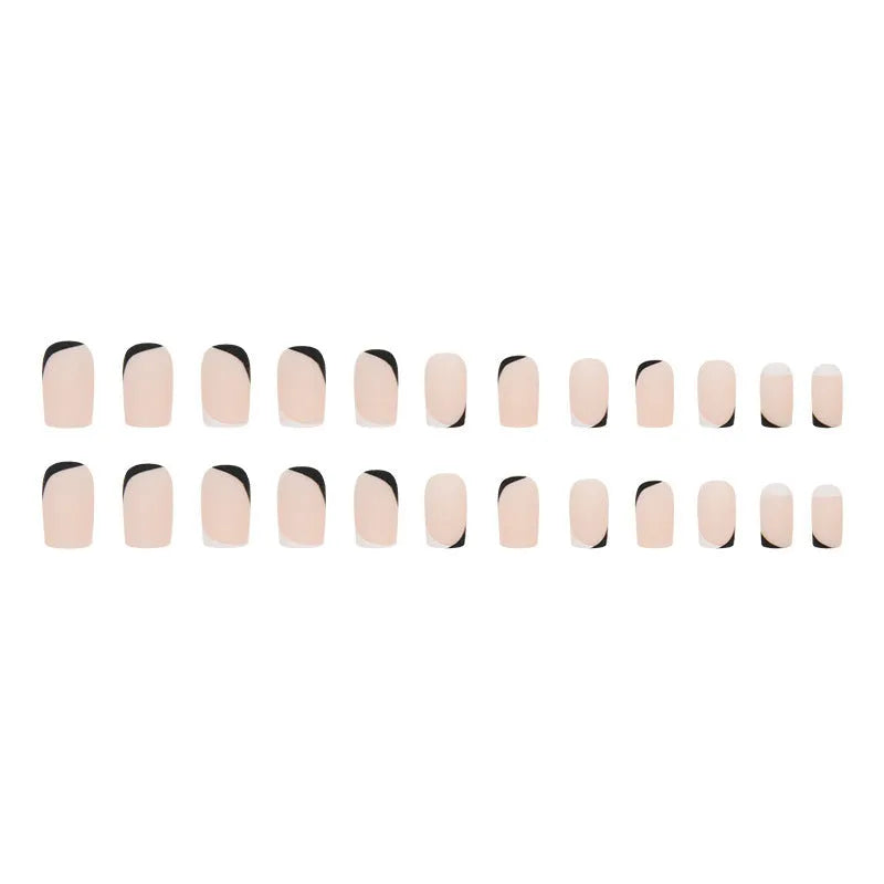 Black and white frosted gel nails with French tips and mandarin duck colour design