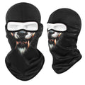 Bakool silk motorcycle skull mask with printed skull design, shown flat with dimensions 36cm by 29cm.